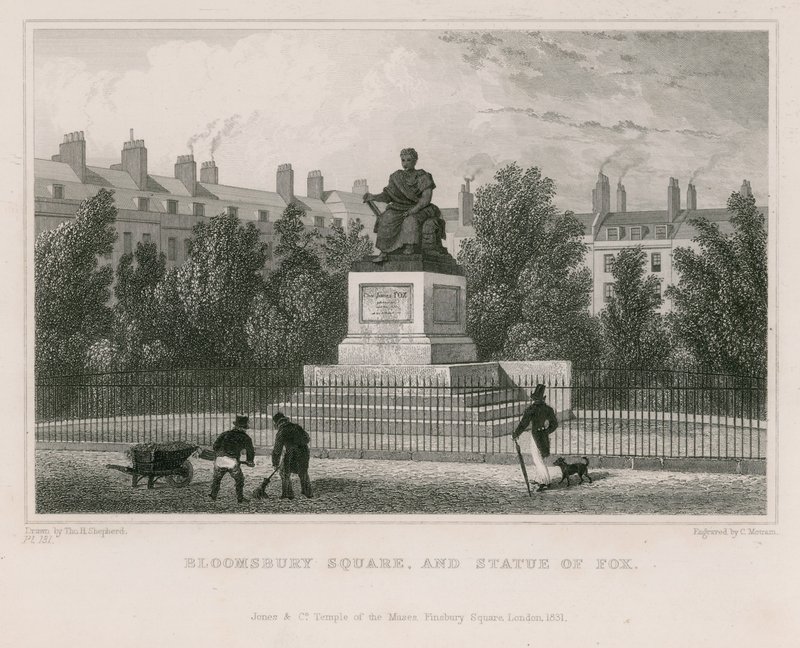 Bloomsbury Meydanı ve Fox heykeli by Thomas Hosmer Shepherd