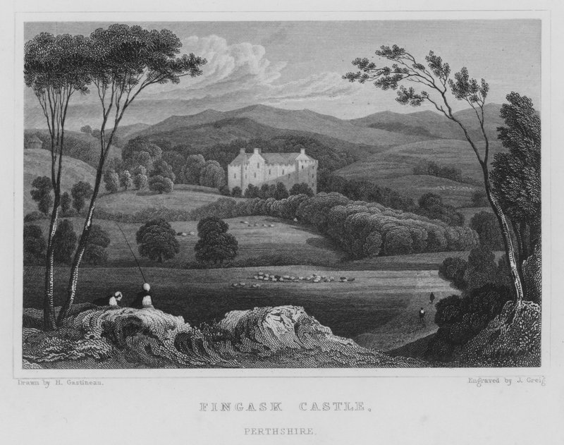 Fingask Kalesi, Perthshire (gravür) by Thomas Hosmer Shepherd