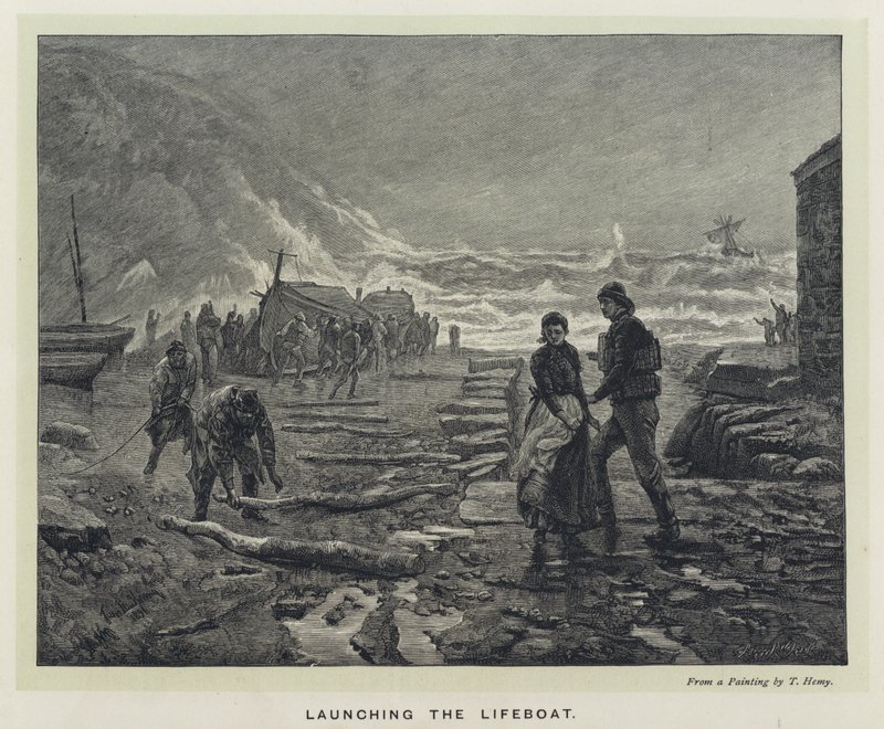 Cankurtaran Teknesini Başlatma (gravür) by Thomas Marie Madawaska Hemy