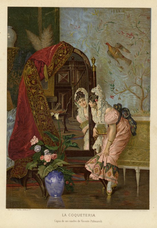 Coquetry (kromolitho) by Vincente Gonzalez Palmaroli