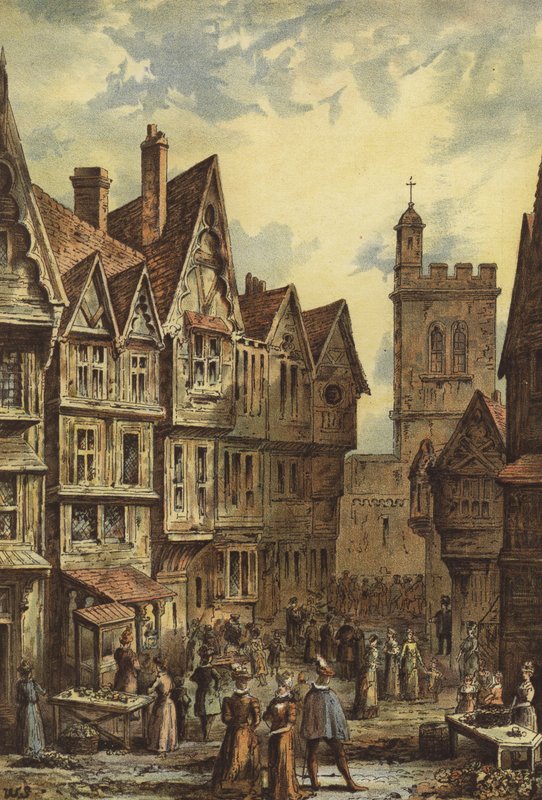 Bucklesbury, Cheapside (chromolitho) by Waldo Sargeant