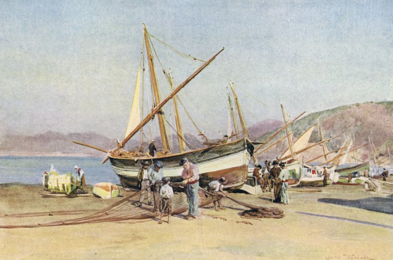 Strand, Sestri Levante (renkli lito) by Walter Frederick Roofe Tyndale
