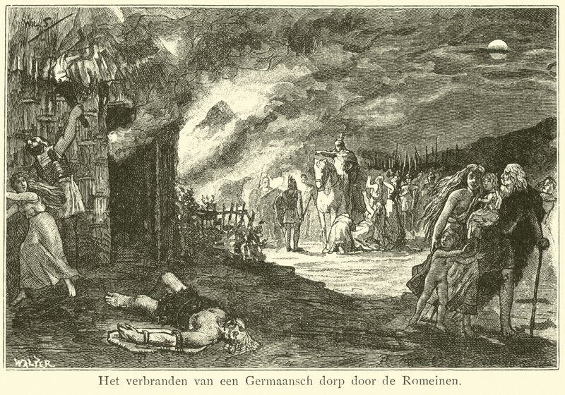 The burning of a Germanic village by the Romans  by Willem II Steelink