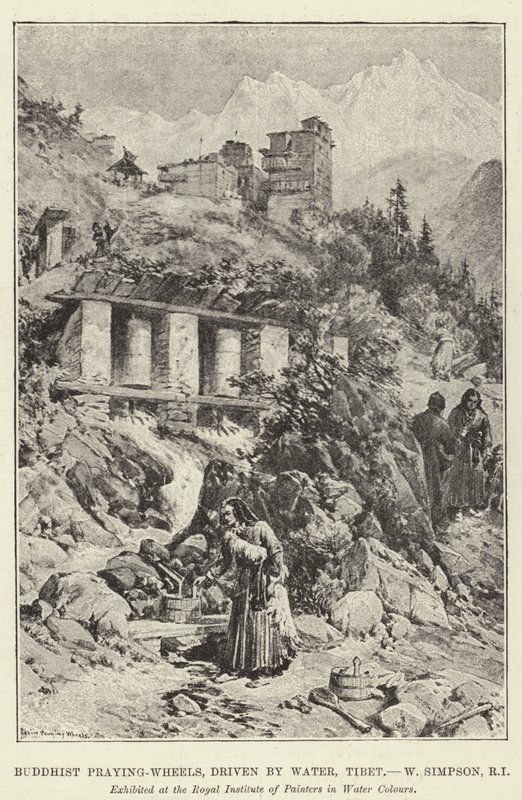 Su, Tibet tarafından yönlendirilen Budist Dua Tekerlekleri by William Crimea Simpson