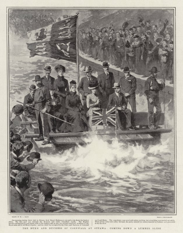 Ottawa'daki Cornwall Dükü ve Düşesi, Kereste Kaydıraktan inerken by William T. Maud