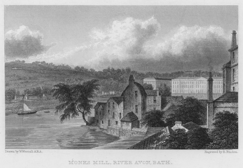Monks Mill, Avon Nehri, Banyo (gravür) by William (after) Westall