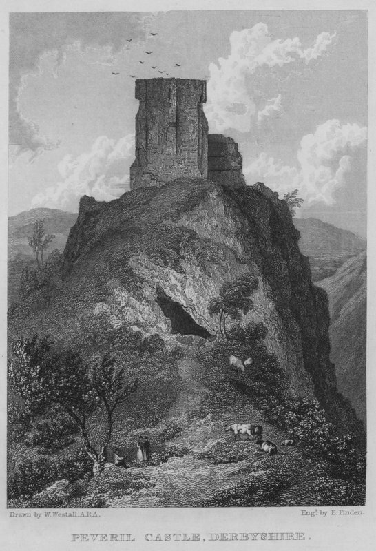 Peveril Kalesi, Derbyshire (gravür) by William (after) Westall
