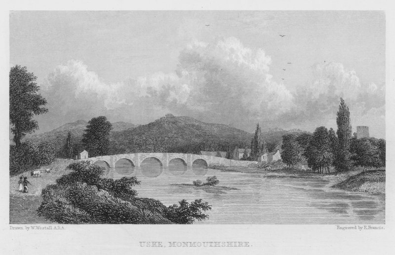 Uske, Monmouthshire (gravür) by William (after) Westall