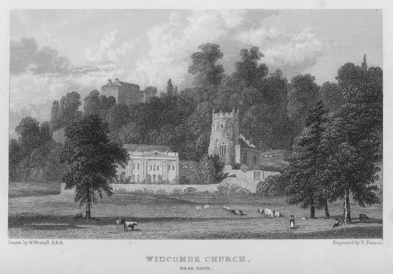 Bath yakınlarındaki Widcombe Kilisesi (gravür) by William (after) Westall