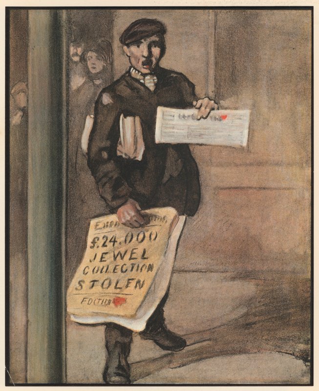 The Newsboy, "Extry Speshul" (renkli taş) by William Dacres Adams