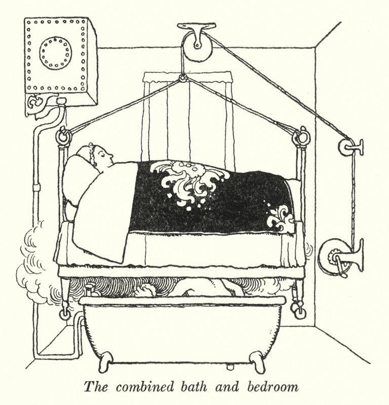 Birleşik banyo ve yatak odası (lito) by William Heath Robinson