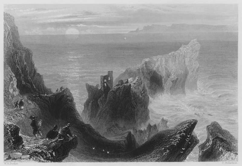 Kenbane Kalesi, Antrim İlçesi (gravür) by William Henry (after) Bartlett