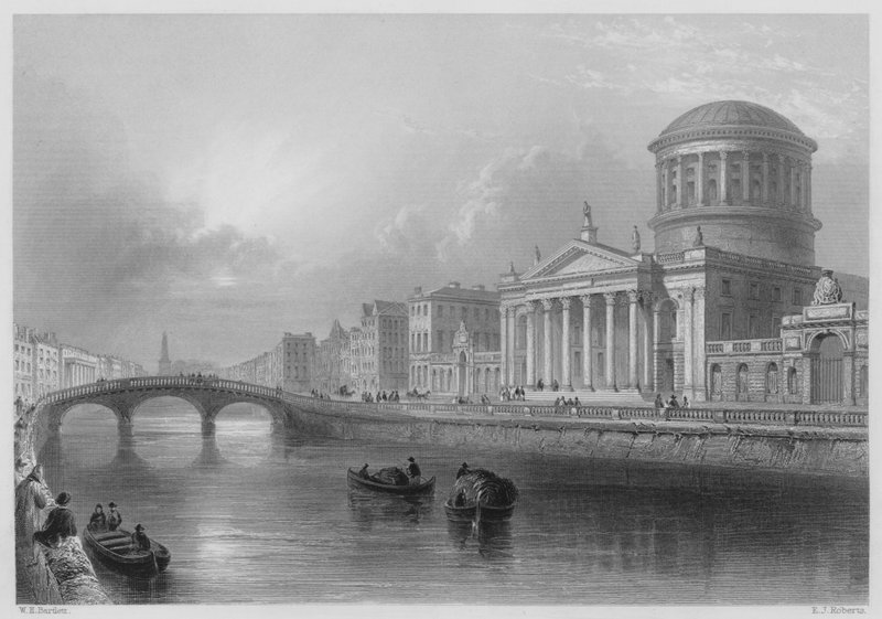 Dört Mahkeme, Dublin (gravür) by William Henry (after) Bartlett