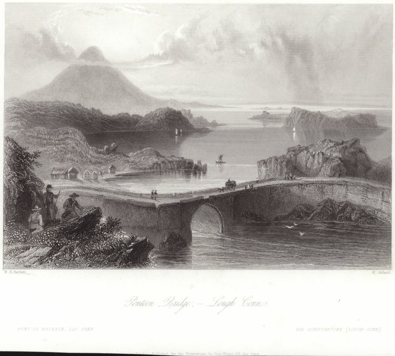 Lough Conn üzerinde Pontoon Köprüsü by William Henry Bartlett