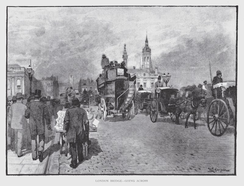 London Bridge, karşıya geçmek (litho) by William Luker