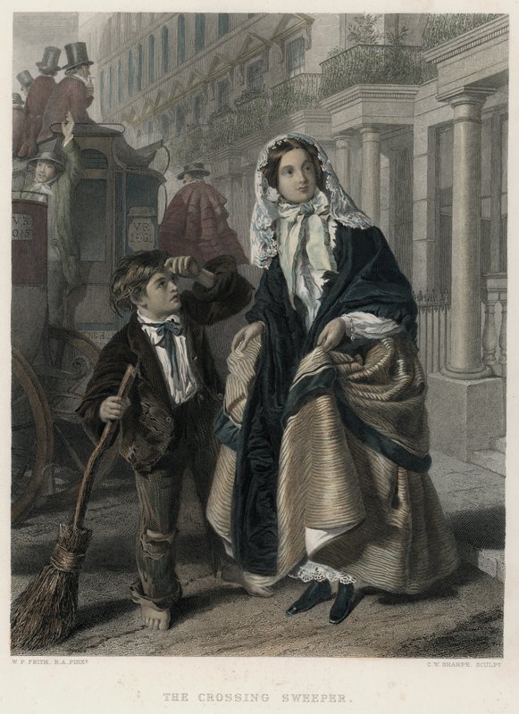 Geçiş Süpürgesi (renkli gravür) by William Powell (after) Frith