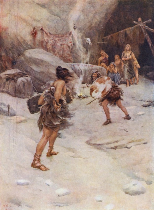 Tarih Öncesi Adam (renkli litho) by William Wiehe Collins