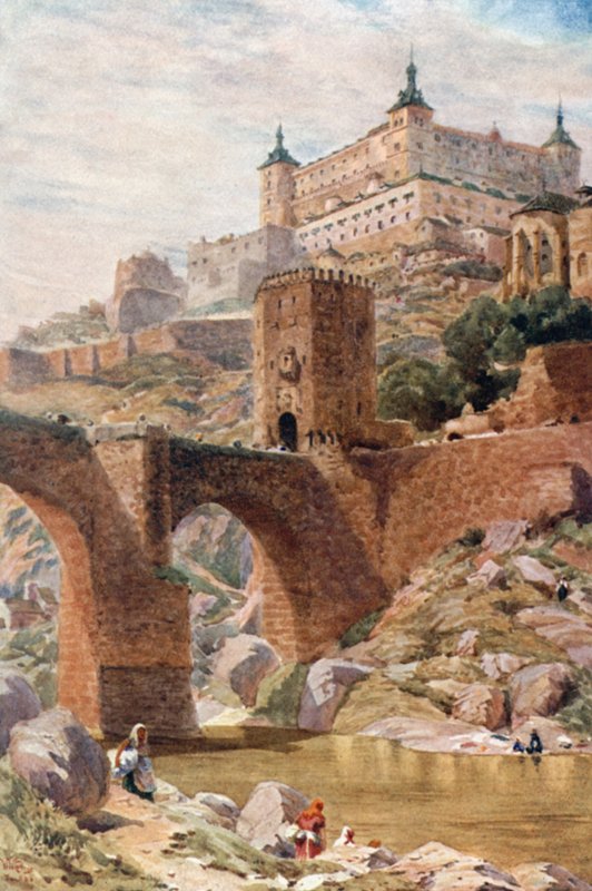 Toledo, Alcantara Köprüsü (renkli taş) by William Wiehe Collins