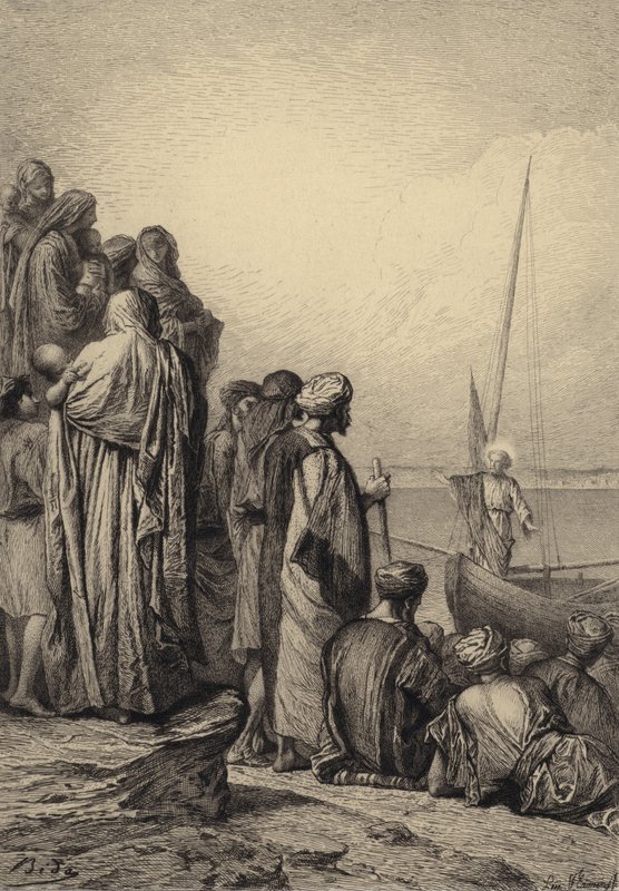 İsa bir Gemide öğretiyor by after Albert Robida