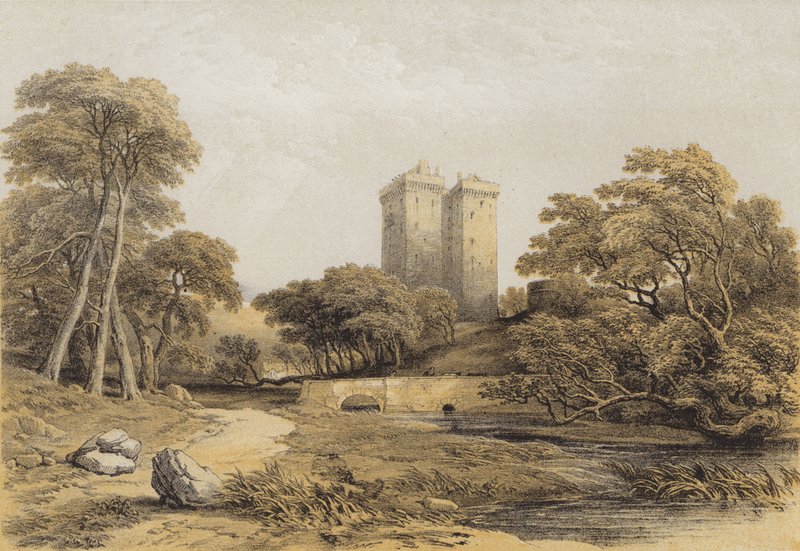 Borthwick Kalesi (kromolitho) by after George Cattermole