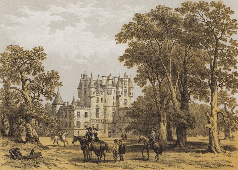 Glamis Kalesi, Forfarshire (kromolitho) by after George Cattermole