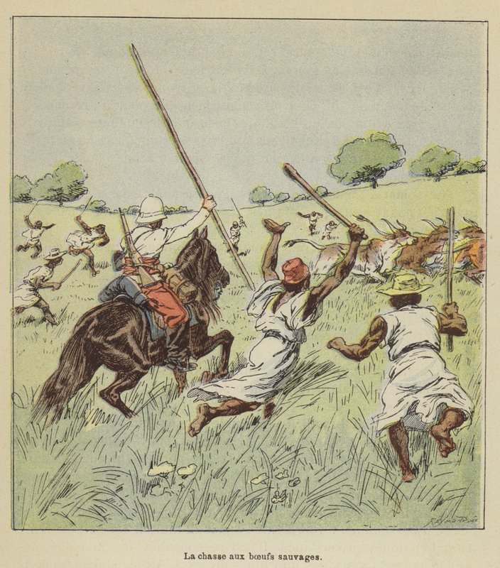Yabani öküz avı by after Louis Charles Bombled